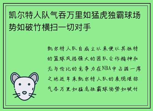 凯尔特人队气吞万里如猛虎独霸球场势如破竹横扫一切对手
